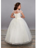 Ivory Dotted Tulle Lace Keyhole Back Sweet Flower Girl Dress